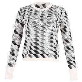 Tory Burch Rundhalspullover mit geometrischem Muster aus mehrfarbiger Wolle Weiß Roh