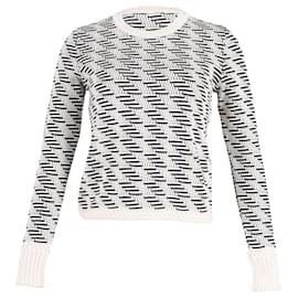 Tory Burch-Tory Burch Geometric Pattern Crew Neck Sweater in Multicolor Wool-White,Cream