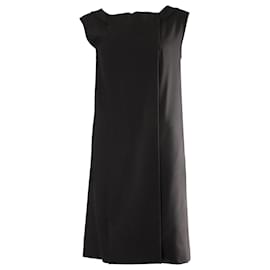 Fendi-Fendi Robe Droite à Col Claudine en Laine Noire-Noir