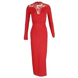 Vestido Manga Longa Elie Saab com Acabamento em Renda em Viscose Bambu Vermelho Vermelho