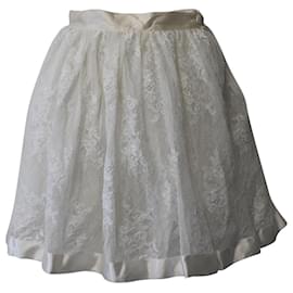 Miu Miu-Minifalda acampanada en algodón de encaje blanco de Miu Miu-Blanco
