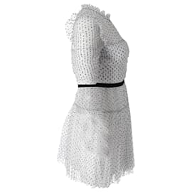 Self portrait-Mini robe plissée à pois Self-Portrait en tulle de polyester blanc-Blanc