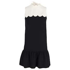 Victoria Beckham-Victoria Beckham Scalloped Yoke Flounce Mini Dress in Black Cotton-Black