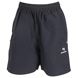 Balenciaga-Balenciaga Logo-Embroidered Track Shorts in Navy Blue Polyamide-Blue,Navy blue