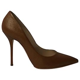Casadei-Casadei Two-Tone Stiletto Pumps in Gold and Brown Leather-Brown