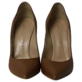 Casadei-Zapatos de tacón de aguja de dos tonos Casadei en cuero dorado y marrón-Castaño