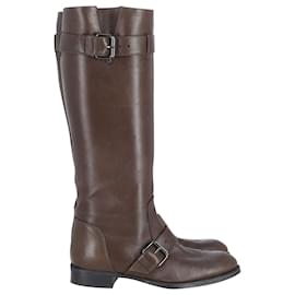 Tod's-Tod's Calf Length Boots in Brown Leather -Brown