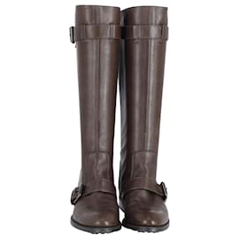 Tod's-Tod's Calf Length Boots in Brown Leather -Brown