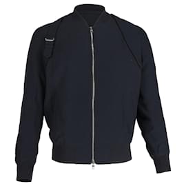 Alexander Mcqueen-Alexander Mcqueen Shoulder Buckle Bomber Jacket in Black Viscose-Black