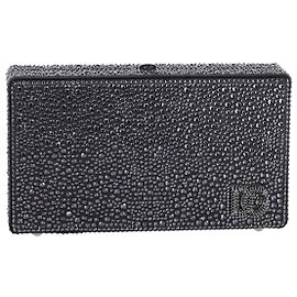 Clutch caixa com logo Dolce & Gabbana DG embelezada com strass em couro preto Preto