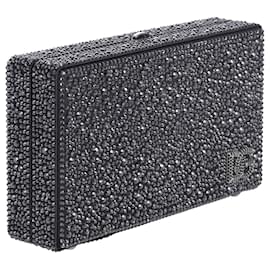 Dolce & Gabbana-Dolce & Gabbana DG Logo Rhinestone-Embellished Box Clutch in Black Leather-Black