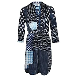 Diane Von Furstenberg-Diane Von Furstenberg Polka Dot Patch Print Dress in Navy Blue Silk-Blue