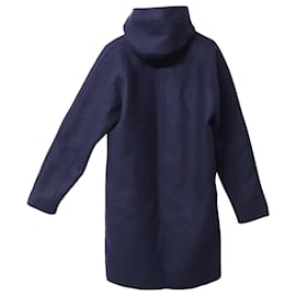 Acne-Acne Studios Milton Parka Coat with Hood in Navy Blue Wool-Navy blue