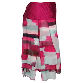 Diane Von Furstenberg-Diane Von Furstenberg Geometric Panels Flowy Skirt in Pink Silk-Pink