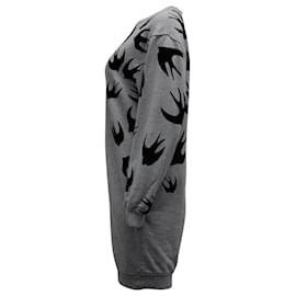 Alexander Mcqueen-Alexander Mcqueen MCQ Swallow Swarm Sweater Dress in Grey Wool Cotton-Grey