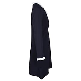 Sandro-Sandro Paris Ruffle Trim Knee-Length Dress in Navy Blue Polyester-Blue,Navy blue