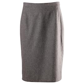 Max Mara-Max Mara Midi Pencil Skirt in Light Grey Laine Wool-Grey