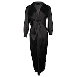 Theory-Theory Front Twist Long Sleeve Midi Dress in Black Triacetate-Black