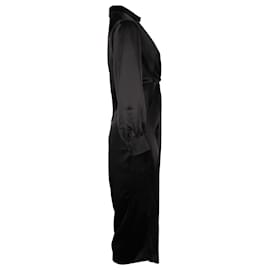 Theory-Theory Front Twist Long Sleeve Midi Dress in Black Triacetate-Black