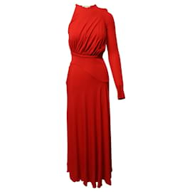 Autre Marque-Antonio Berardi One-Shoulder Gathered Gown in Red Rayon-Red