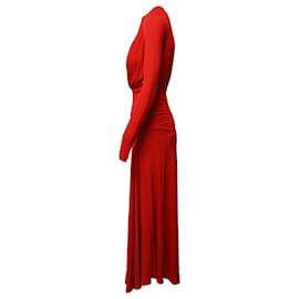 Autre Marque-Antonio Berardi One-Shoulder Gathered Gown in Red Rayon-Red
