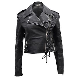 Alexander McQueen McQ Corset Detail Biker Jacket in Black Leather Black