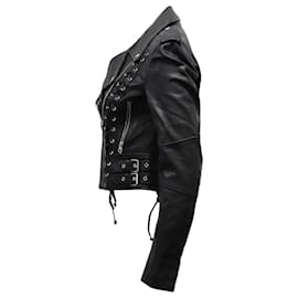 Alexander Mcqueen-Alexander McQueen McQ Corset Detail Biker Jacket in Black Leather-Black