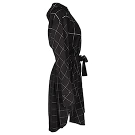 Maje-Maje Grid Print Cold Shoulder Button Down Midi Dress in Black Polyester-Black