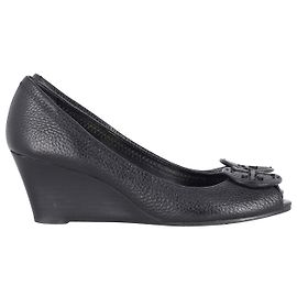 Tory Burch Escarpins Compensés Julianne Peep Toe en Cuir Noir Noir