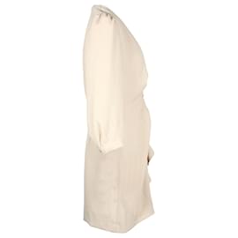 Sandro-Sandro Paris – Teana – Gerafftes Minikleid mit Druckknöpfen vorne aus beigefarbenem Polyester-Beige