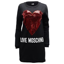Love Moschino - Robe pull à imprimé cœurs en coton noir Noir