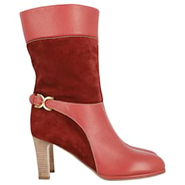 Chloé-Chloe Buckled High Heel Boots in Red Leather-Red