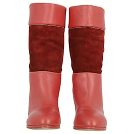 Chloé-Chloe Buckled High Heel Boots in Red Leather-Red