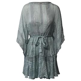 Zimmermann-Zimmermann Breeze Veil Tonal-striped Short Dress in Blue Silk -Blue