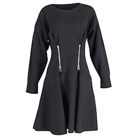 Alexander Mcqueen-Alexander McQueen Zip Detail Flared Dress in Black Polyester-Black