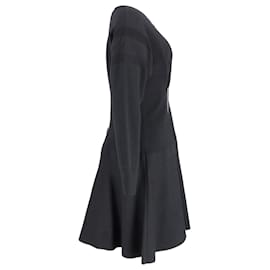 Alexander Mcqueen-Alexander McQueen Zip Detail Flared Dress in Black Polyester-Black