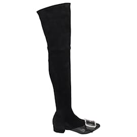 Casadei-Casadei Stivali sopra il ginocchio con dettaglio fibbia in camoscio nero-Nero