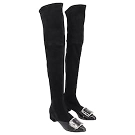 Casadei-Casadei Stivali sopra il ginocchio con dettaglio fibbia in camoscio nero-Nero