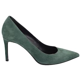 Saint Laurent-Zapatos de tacón de aguja con punta en punta de Saint Laurent en ante verde-Verde