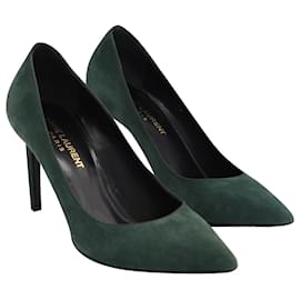 Saint Laurent-Zapatos de tacón de aguja con punta en punta de Saint Laurent en ante verde-Verde