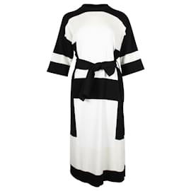 Hermès-Hermes Vestido midi preto com cinto/caxemira branca-Outro