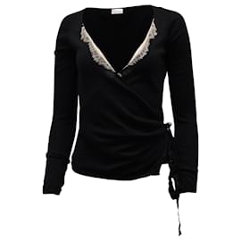 Red Valentino-Red Valentino Cardigan with Lace in Black Wool-Black