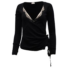 Red Valentino Roter Valentino Cardigan mit Spitze aus schwarzer Wolle Schwarz
