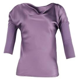 Theory Drapierte Bluse mit Wasserfallausschnitt aus lila Seide Lila