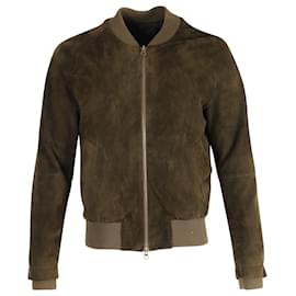 Autre Marque-Ami Paris Bomber Jacket in Olive Suede-Green,Olive green