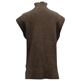 Ganni-Ganni High Neck Ribbed-Knit Vest in Brown Wool-Brown