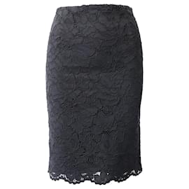 Sandro-Sandro Paris Midi Pencil Skirt in Black Lace Cotton-Black
