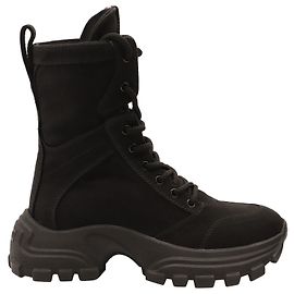 Miu Miu Combat Boots in Black Canvas Black