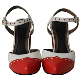 Marni-Marni Mary Jane Décolleté vintage con cinturino alla caviglia in pelle bianca e rossa-Multicolore