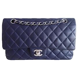Chanel-Chanel Classic bolsa caviar azul marinho-Azul marinho